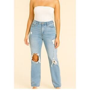 YMI jeans Dream authentic denim wide leg raw hem distressed SZ 3 26" pants